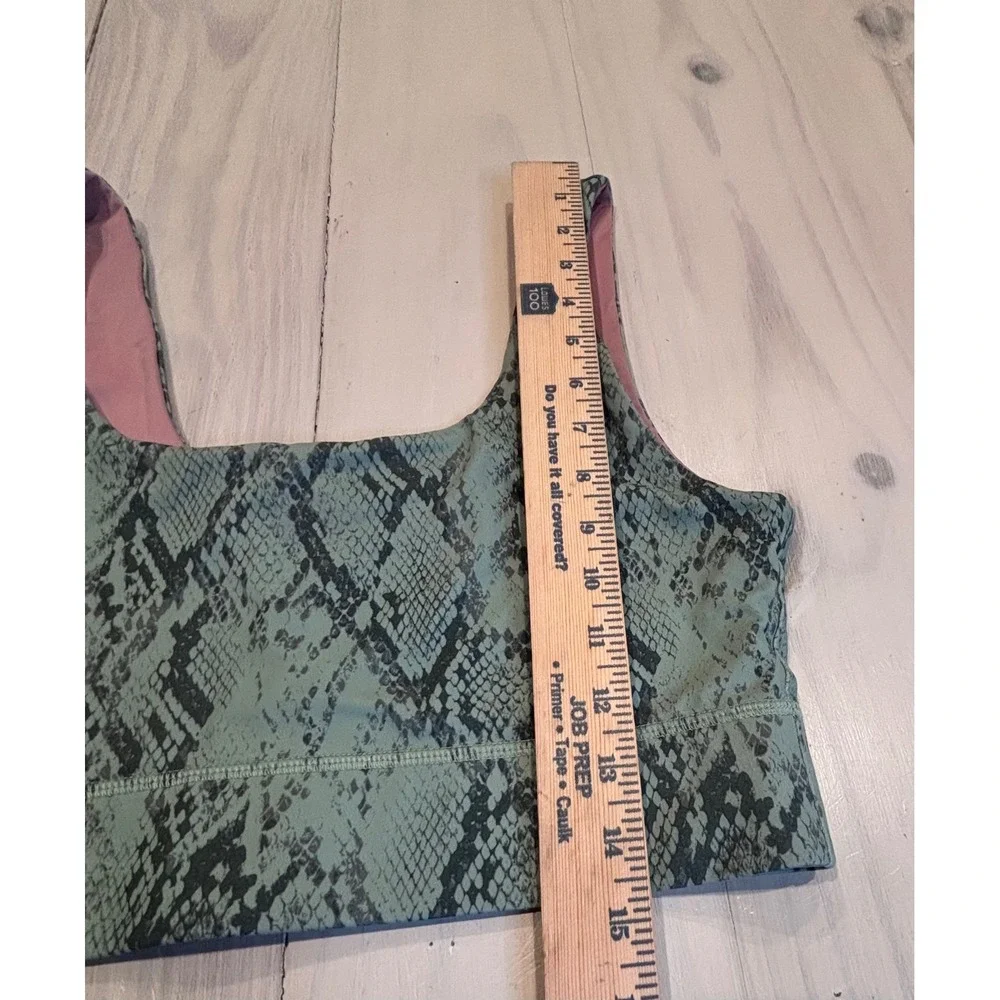 Fabletics Reversible Sports Bra Green Snakeskin Mauve Pink L Yoga Athleisure